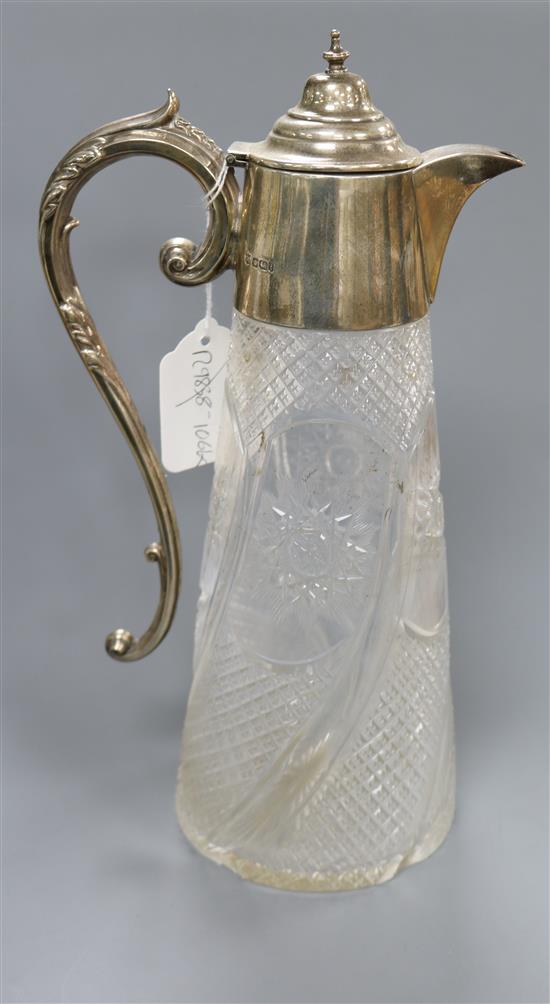 An Edwardian silver mounted cut glass claret jug, James Deakin & Sons, Sheffield, 1901, 29.5cm.